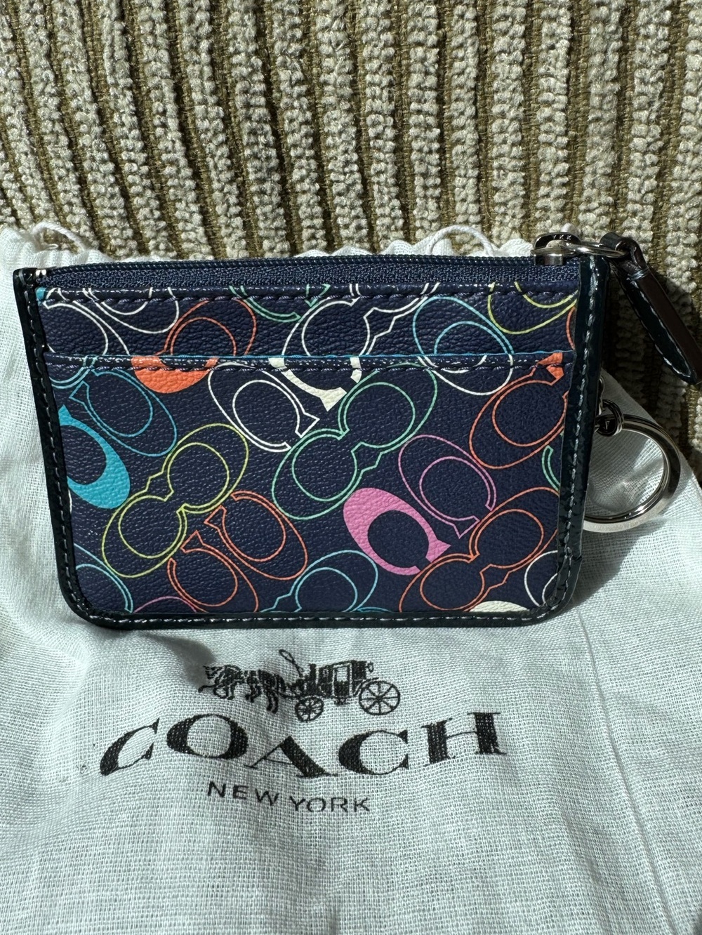 Coach Multicolor Signature Zip Card Case & Key Ring w/Dust Bag